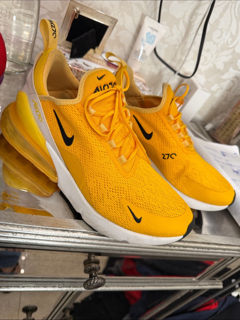 Nike 270 Mesh Running Sneakers in Bright Yellow with Black Swoosh